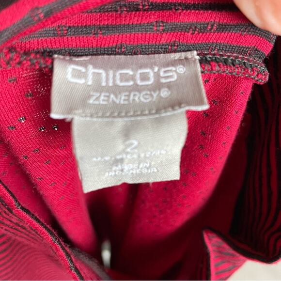 Chico's Red Black Stripe Knit long Sleeve Cotton Blend Turtleneck Top 2 - Picture 6 of 7